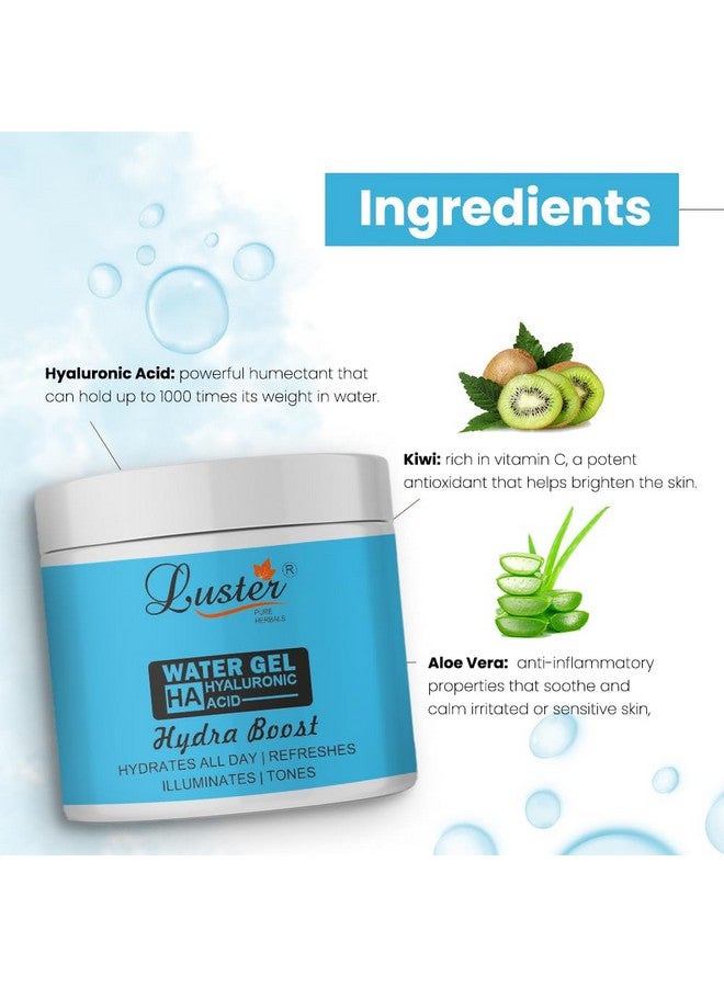 LUSTER جل الماء لستر هايدرا بوست مع حمض الهيالورونيك، البابايا، الألوة فيرا، الكيوي، البطيخ | جل ماء للوجه | مرطب يومي للوجه لجميع أنواع البشرة - عبوة من 2-100 جرام لكل منها - Image 4