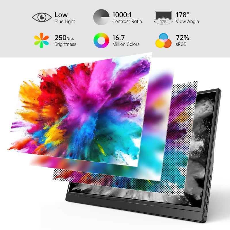 Yxk Portable Monitor 15.6 Inch 1080P USB-C HDMI Ultra-Slim Travel Monitor with Kickstand, for Laptop, PC, Mac Phone, PS, Xbox, Swich IPS Ultra-Thin Zero Frame Gaming - Image 2