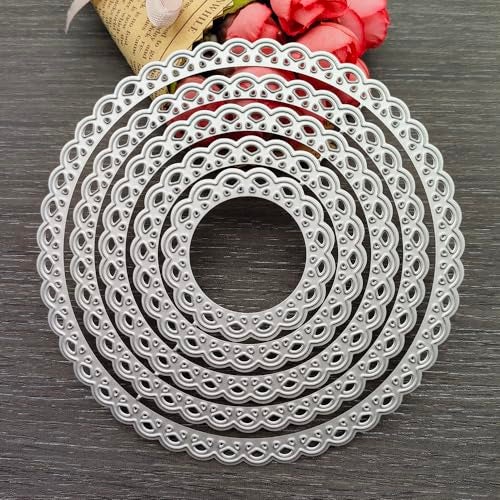 Lace Round Circle Cutting Dies5 Pcs Round Frame Die Cuts Circle Stencils Die Cut for DIY Photo Album Card Craft Paper Embossing Supplies