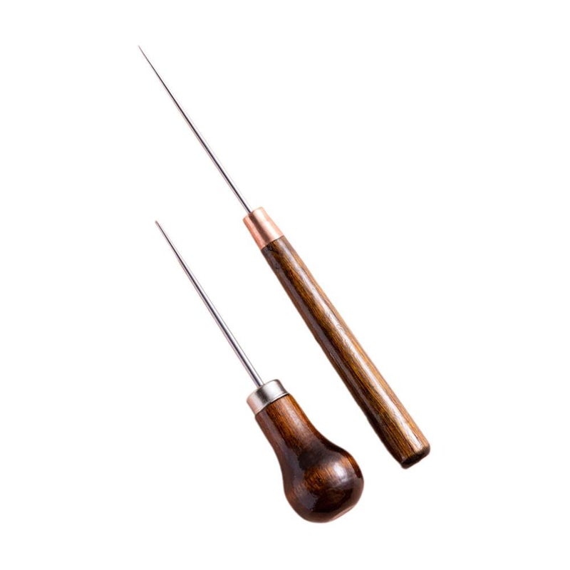 Gourd-shaped solid steel awl needle for manual drilling, shoe repair, shoe mending, straight awl for sewing, wooden handle awl for shoe fitting tools. - Image 1