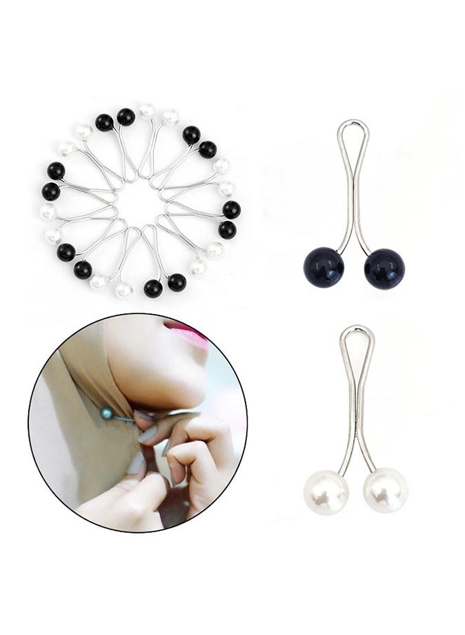 12 Pcs Muslim Women Headscarf Hijab U Clips，Hijab Pearl Brooch Pins for Women，Faux Pearl Scarf Clips Pin，Less Scarf Clips（black and white）  - Image 1