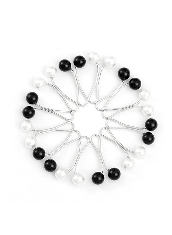 12 Pcs Muslim Women Headscarf Hijab U Clips，Hijab Pearl Brooch Pins for Women，Faux Pearl Scarf Clips Pin，Less Scarf Clips（black and white）  - Image 3