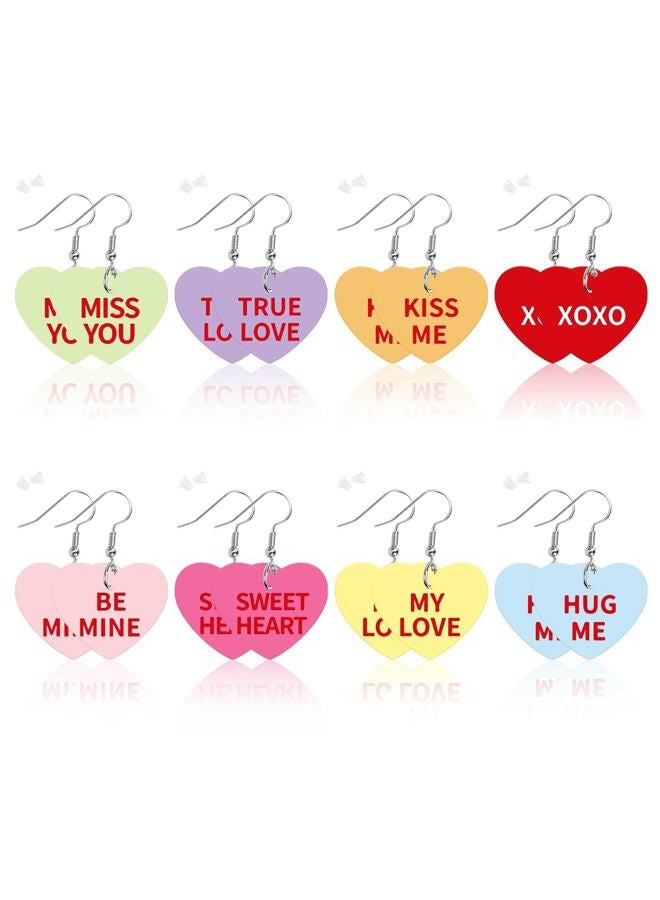 Augsun Valentine's Day Conversation Heart Candy Earrings for Women, Acrylic Heart Pendant Earrings with Sweet Phrases, Valentine's Day earrings for Women with Hooks for Valentine Gifts - Image 1