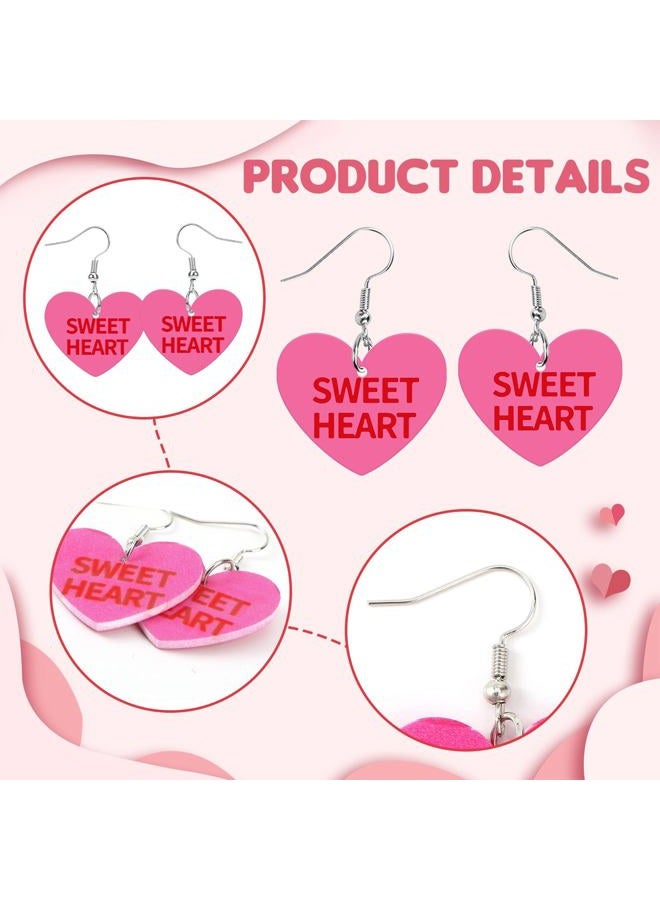 Augsun Valentine's Day Conversation Heart Candy Earrings for Women, Acrylic Heart Pendant Earrings with Sweet Phrases, Valentine's Day earrings for Women with Hooks for Valentine Gifts - Image 3