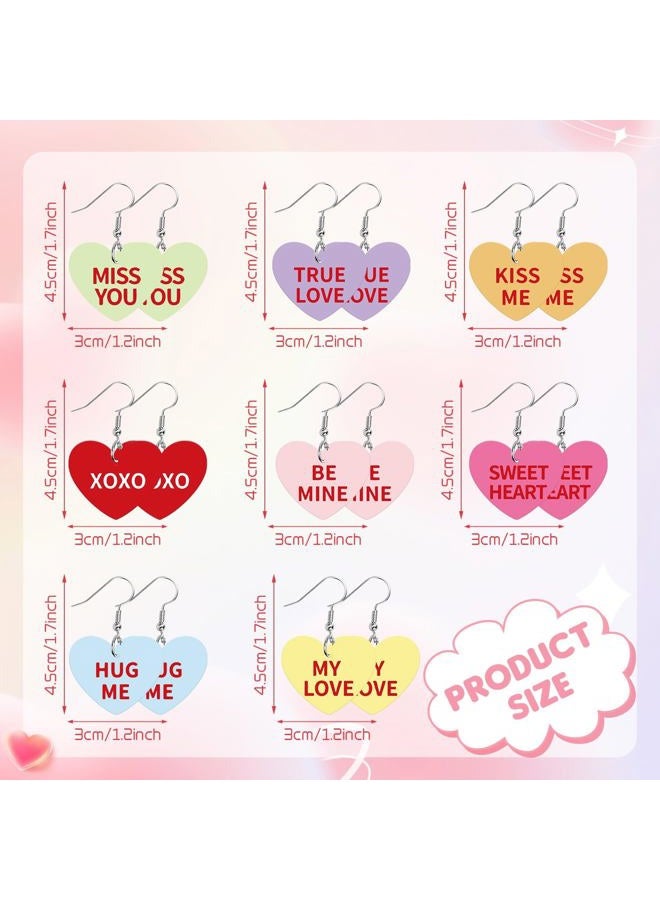 Augsun Valentine's Day Conversation Heart Candy Earrings for Women, Acrylic Heart Pendant Earrings with Sweet Phrases, Valentine's Day earrings for Women with Hooks for Valentine Gifts - Image 2