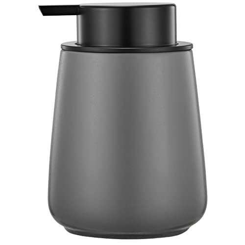 Eyrozia 12Oz Grey Hand Soap Dispenser Modern Ceramic Lotion Soap Dispenser with EasytoPress Black Pump Reusable and Refillable Liquid Soap Dispenser for Bathroom Dish Soap Dispensers for Kitchen - Image 1