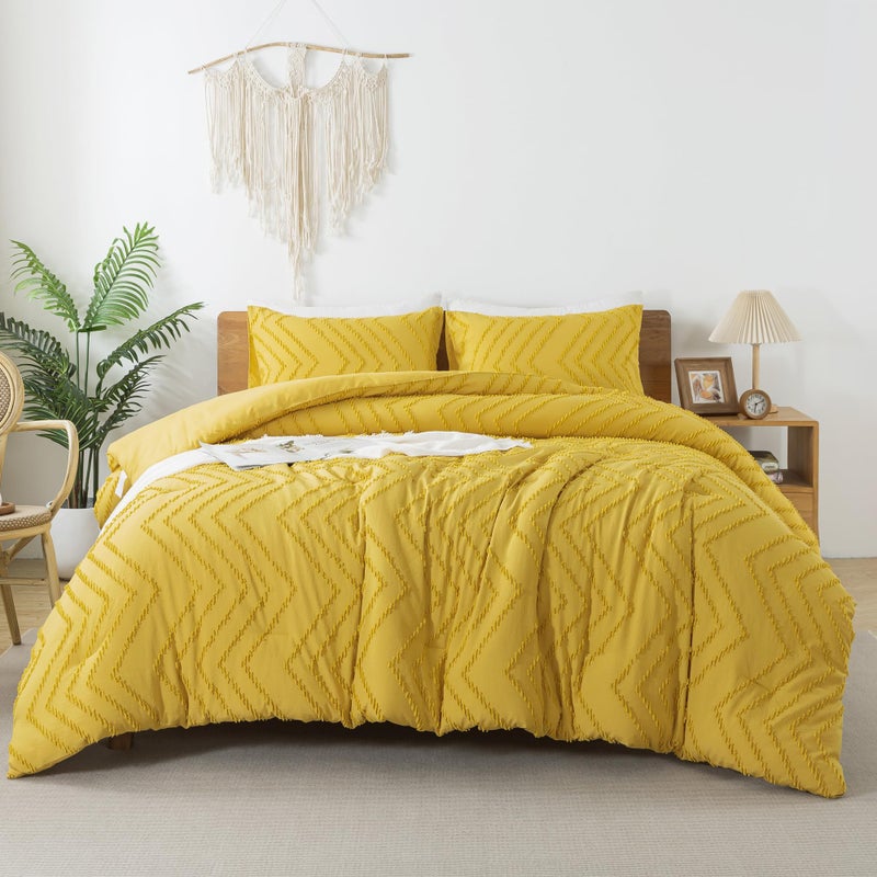 Litanika Litanika Mustard Yellow King Comforter Set  3 Pieces Lightweight Tufted Bedding Sets  Down Alternative Comforter Fluffy Bed Set Gift Choice  - Image 3