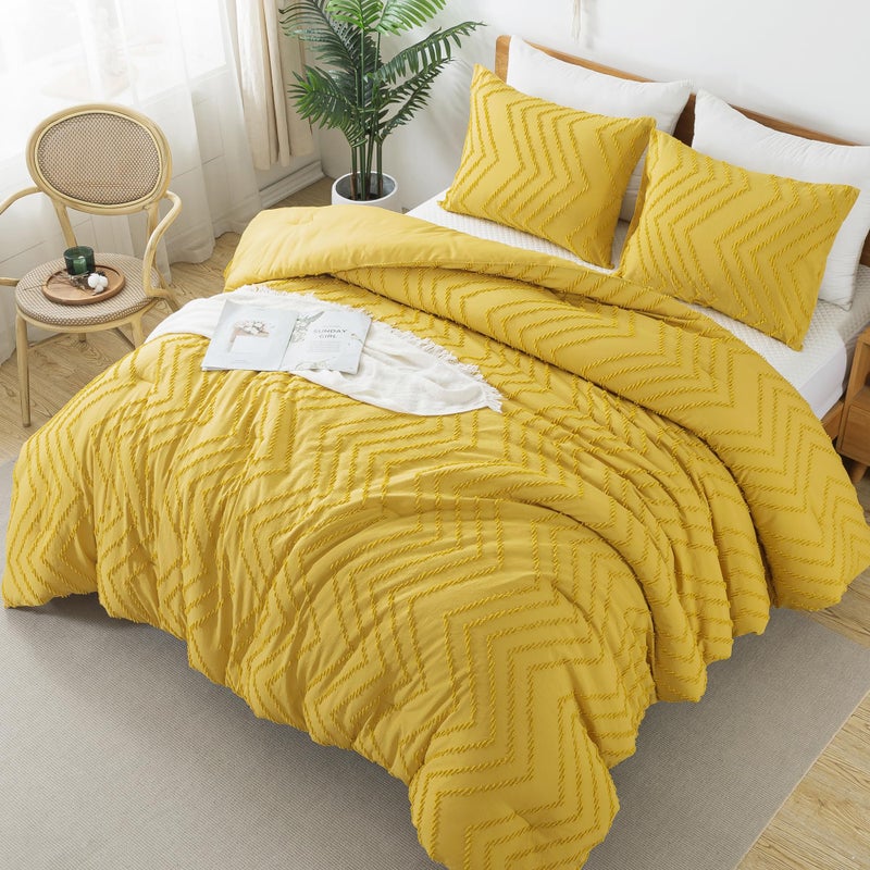 Litanika Litanika Mustard Yellow King Comforter Set  3 Pieces Lightweight Tufted Bedding Sets  Down Alternative Comforter Fluffy Bed Set Gift Choice  - Image 2