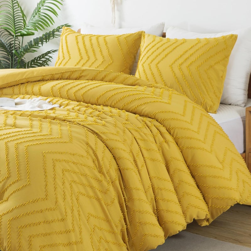Litanika Litanika Mustard Yellow King Comforter Set  3 Pieces Lightweight Tufted Bedding Sets  Down Alternative Comforter Fluffy Bed Set Gift Choice  - Image 1