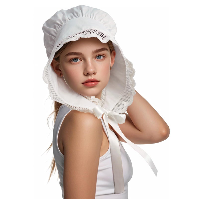 CosInStyle Women's Pioneer Bonnet - Colonial Peasant Amish Hat, Prairie Cap, Nightcap, Maid Cosplay Costume Accessory (Style-B) - Image 2