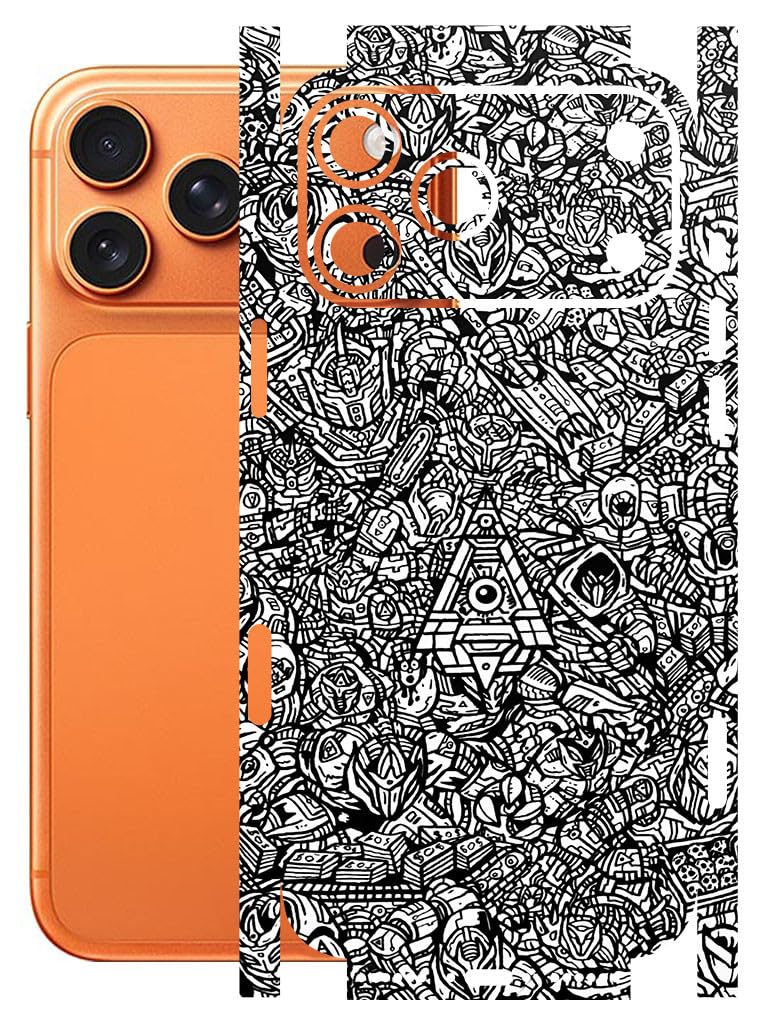 AtOdds - Full Body Back Screen Guard Protector Film - Lamination Wrap Skin Sticker for iPhone 17 Pro Max | Scratchproof Matte Finish (Design - Monocrome Bots) - Image 1