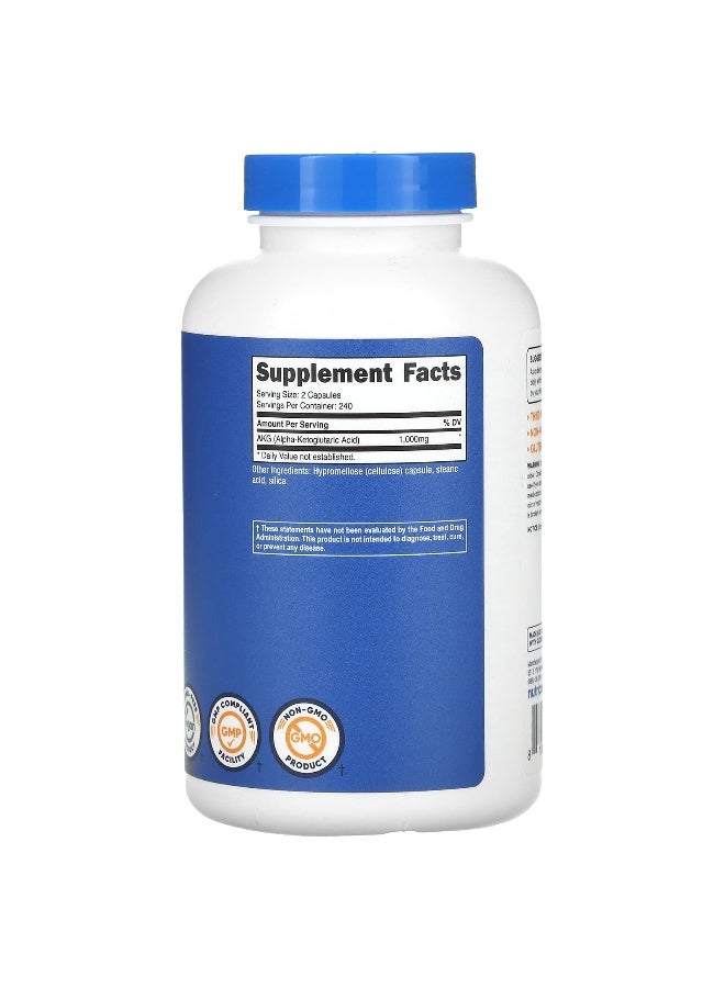 Nutricost نوتريكوست، حمض ألفا كيتوجلوتاريك، 1,000 ملغ، 240 كبسولة (500 ملغ لكل كبسولة) - Image 2