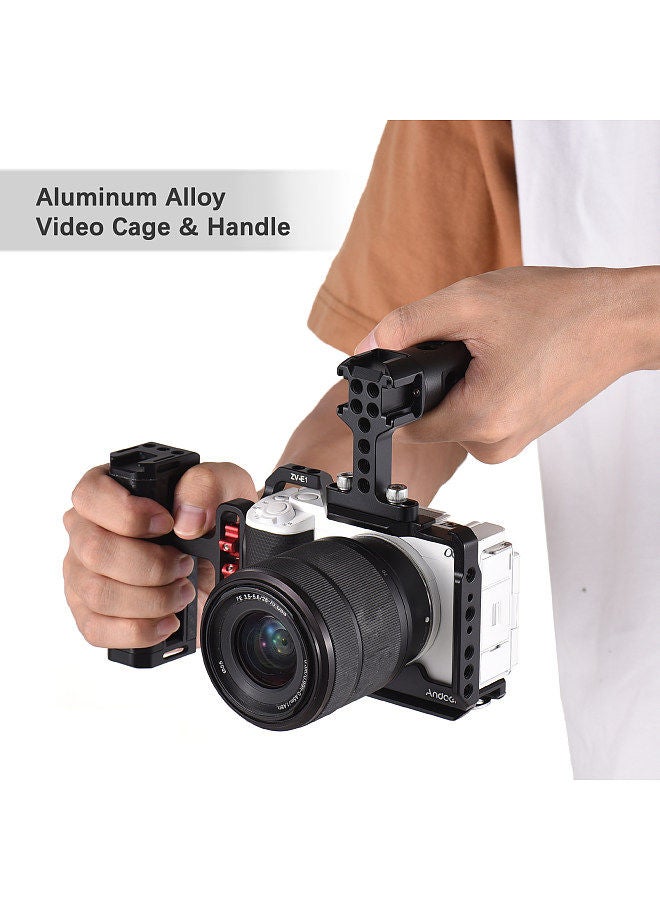 ANDOER Andoer Camera Video Cage + Top Handle + Side Hand Grip Kit Aluminum Alloy Camera Video Cage with Cold Shoe Mounts Numerous 1/4 Inch Threads Replacement for Sony ZV-E1 Camera  - Image 2