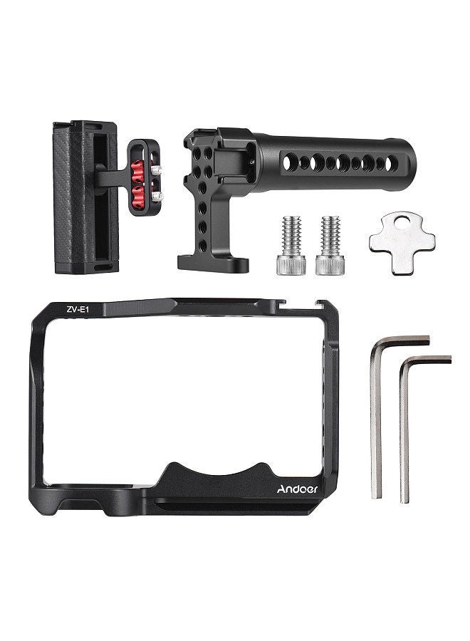ANDOER Andoer Camera Video Cage + Top Handle + Side Hand Grip Kit Aluminum Alloy Camera Video Cage with Cold Shoe Mounts Numerous 1/4 Inch Threads Replacement for Sony ZV-E1 Camera  - Image 3