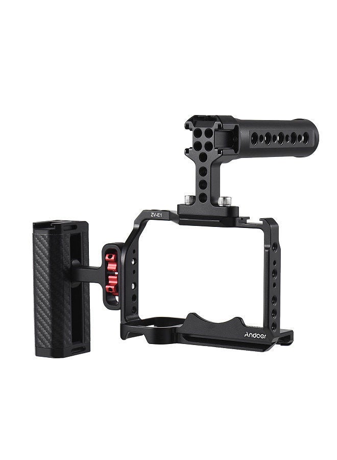 ANDOER Andoer Camera Video Cage + Top Handle + Side Hand Grip Kit Aluminum Alloy Camera Video Cage with Cold Shoe Mounts Numerous 1/4 Inch Threads Replacement for Sony ZV-E1 Camera  - Image 1