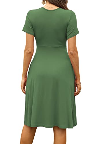 WEACZZY Women's Summer Casual Dresses Short Sleeve Wrap V-Neck Party Dress with Pockets,Army Green,M - Image 3