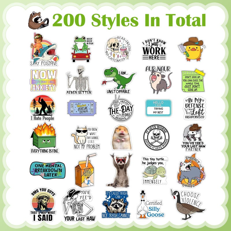 Chivertion 400 Pcs Funny Stickers for Adults Waterproof Funny Meme Stickers Pack for Laptop, Water Bottles, Bumper, Phone, Hard Hats, Wall, Window Decals Decors, 200 Styles - Image 3