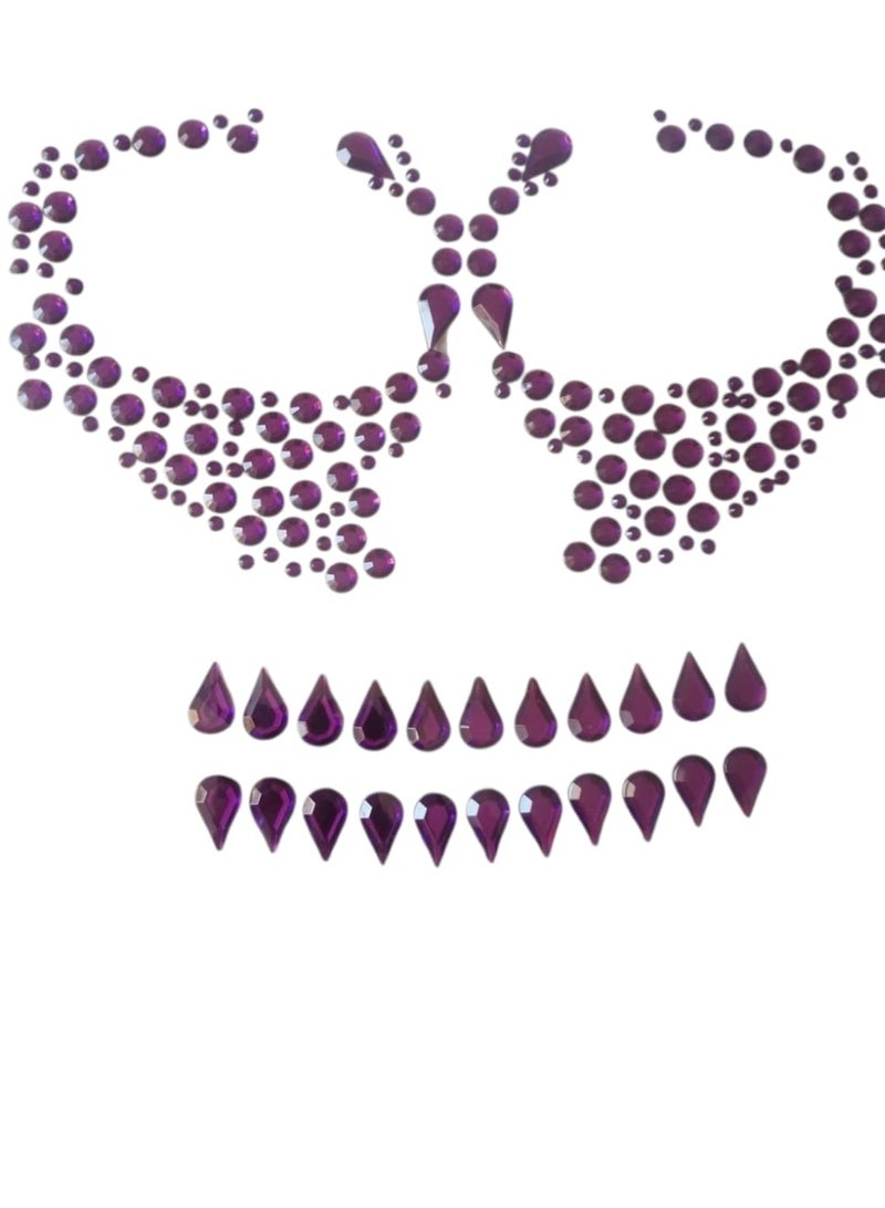 Rhinestone Sugar Skull Makeup Design – Glitter Face Tattoo for Halloween, Day of the Dead & Festivals | Sparkling Crystal Gems Skull Look for Women Who Love Glam & Gothic Beauty - Image 2