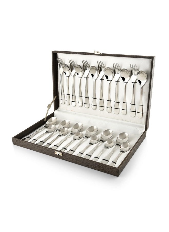 FNS FnS Victoria Stainless Steel 24 Pcs Box Cutlery Set with Leatherette Box (6 Dinner Spoon, 6 Dinner Fork, 6 Teaspoon, 6 Baby Spoon)  - Image 1