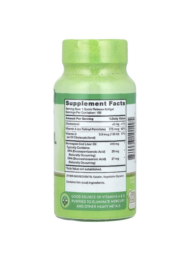 Nature's Truth, Norwegian Cod Liver Oil with EPA & DHA, 100 Quick Release Softgels