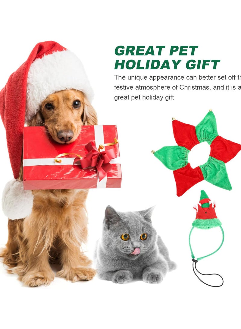 GGOOT Dog Cat Christmas Elf Costume: Elf Hat Hedaband Collar Set Cat Xmas Headband Neckerchief Scarfs Bandana Christmas Cat Costumes Set for Puppy Cat Dog Party Outfit - Image 4
