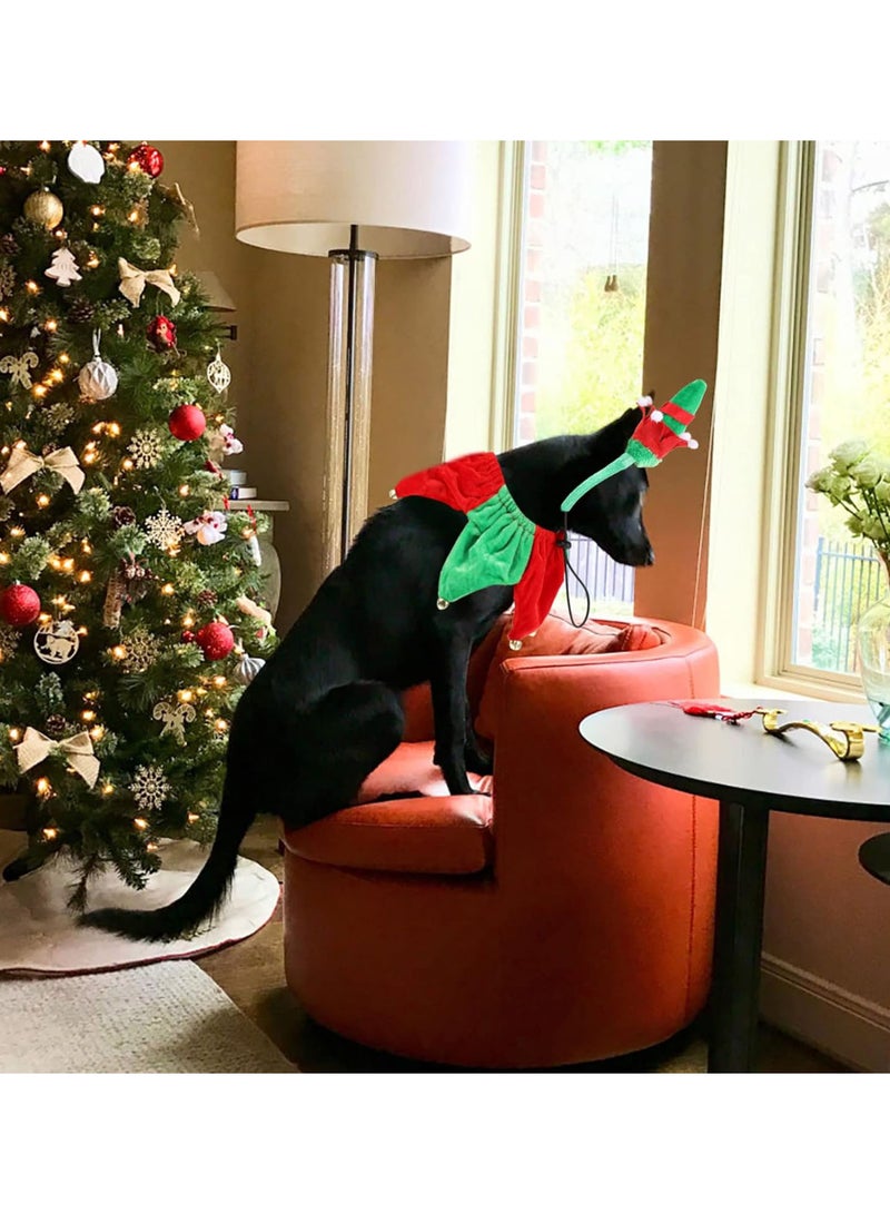GGOOT Dog Cat Christmas Elf Costume: Elf Hat Hedaband Collar Set Cat Xmas Headband Neckerchief Scarfs Bandana Christmas Cat Costumes Set for Puppy Cat Dog Party Outfit - Image 2