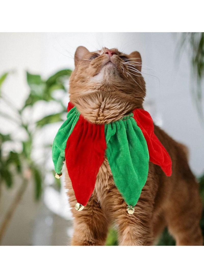 GGOOT Dog Cat Christmas Elf Costume: Elf Hat Hedaband Collar Set Cat Xmas Headband Neckerchief Scarfs Bandana Christmas Cat Costumes Set for Puppy Cat Dog Party Outfit - Image 3