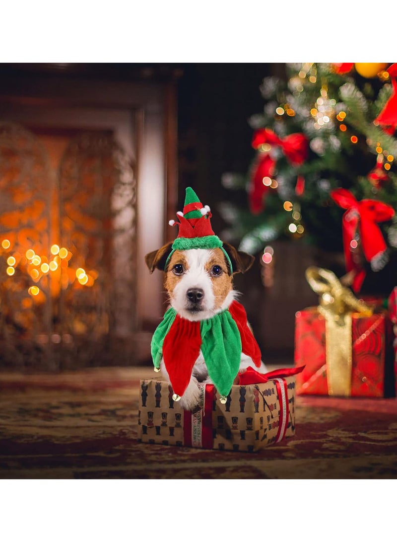 GGOOT Dog Cat Christmas Elf Costume: Elf Hat Hedaband Collar Set Cat Xmas Headband Neckerchief Scarfs Bandana Christmas Cat Costumes Set for Puppy Cat Dog Party Outfit - Image 5