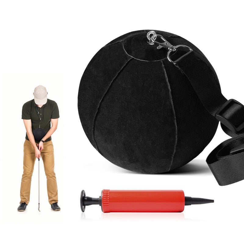 FINGER TEN Golf Smart Ball Training Aid Impact Inflatable Balls with Air Pump Adjustable Lanyard Assist Teaching Posture Correction Trainer Aids for Men Women Beginner Golfer (Black) - Image 1