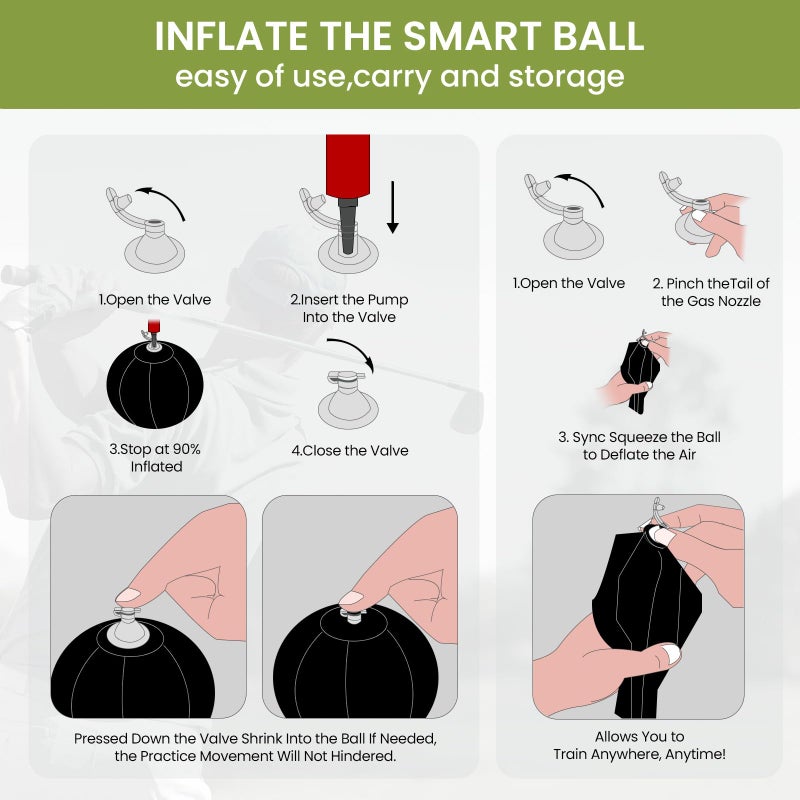FINGER TEN Golf Smart Ball Training Aid Impact Inflatable Balls with Air Pump Adjustable Lanyard Assist Teaching Posture Correction Trainer Aids for Men Women Beginner Golfer (Black) - Image 3