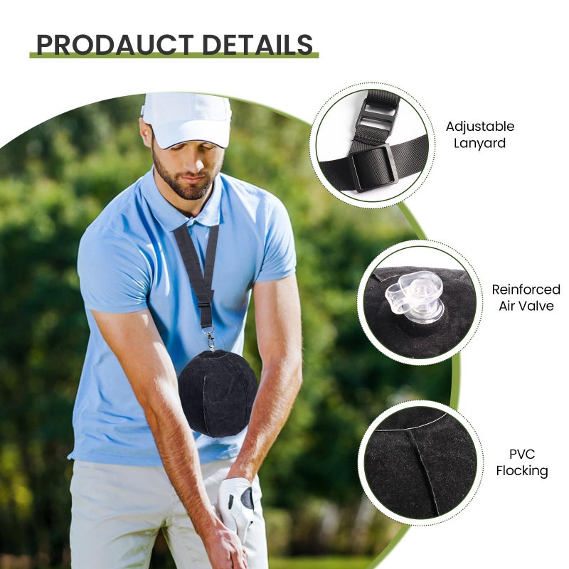 FINGER TEN Golf Smart Ball Training Aid Impact Inflatable Balls with Air Pump Adjustable Lanyard Assist Teaching Posture Correction Trainer Aids for Men Women Beginner Golfer (Black) - Image 2
