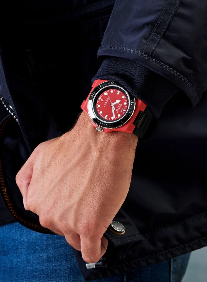 سويس ميليتري هانوا Ocean Pioneer Watch For Men With Black Silicone Strap - 45 mm
