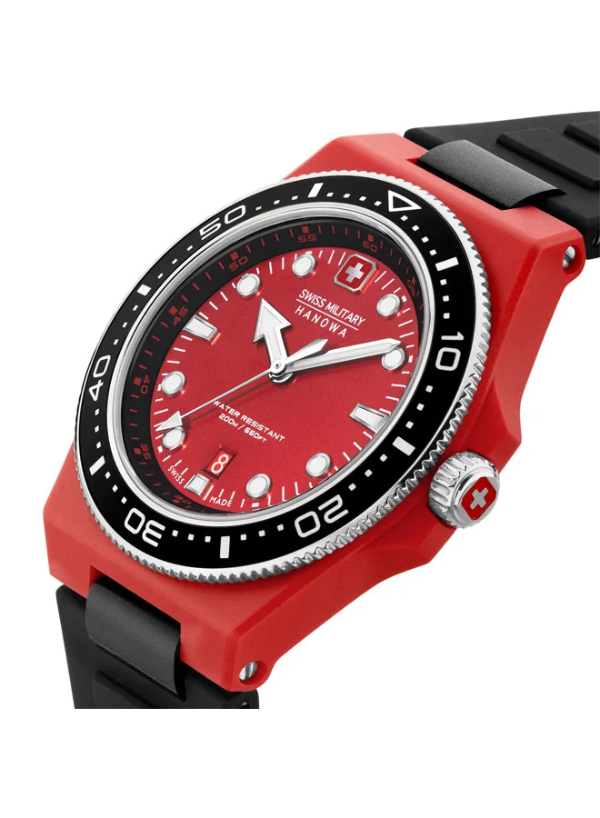 سويس ميليتري هانوا Ocean Pioneer Watch For Men With Black Silicone Strap - 45 mm