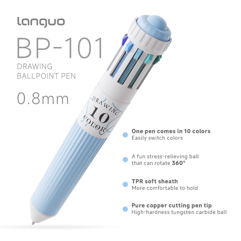 Languo لانغو 60 لون قلم متعدد الألوان، 6 قطع مجموعة أقلام كروية متعددة الألوان 10 في 1، أقلام ملونة بسماكة 0.8 مم قابلة للسحب للرسم والكتابة، لوازم مدرسية ومكتبية وفنية - Image 3