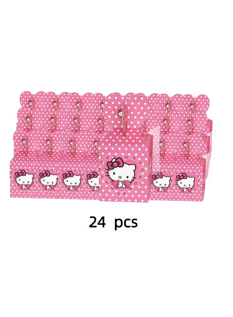 24 Pack Hello Kitty Candy Boxes, Cute Cartoon Party Favor Boxes with Sturdy Handle, Foldable Paper Gift Boxes for Sweets, Chocolate & Small Gifts, Ideal for Birthday, Baby Shower, Eid & Festival Celebration Supplies