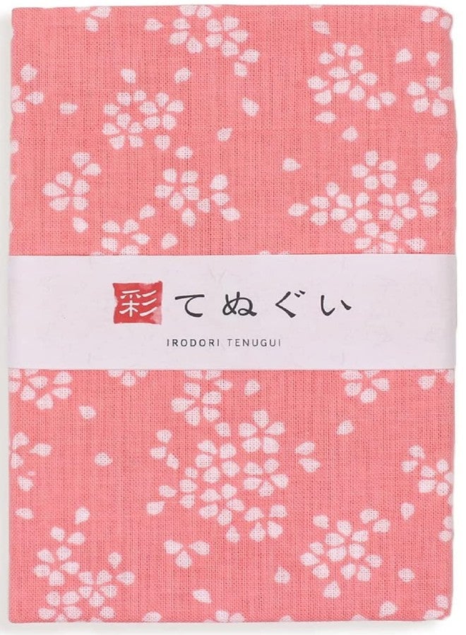 KOMESICHI irodori Japanese Traditional Towel Tenugui Falling Cherry Blossoms 12.99 x 34.64 in with Tenugui Iroha (English Manual) - Image 1