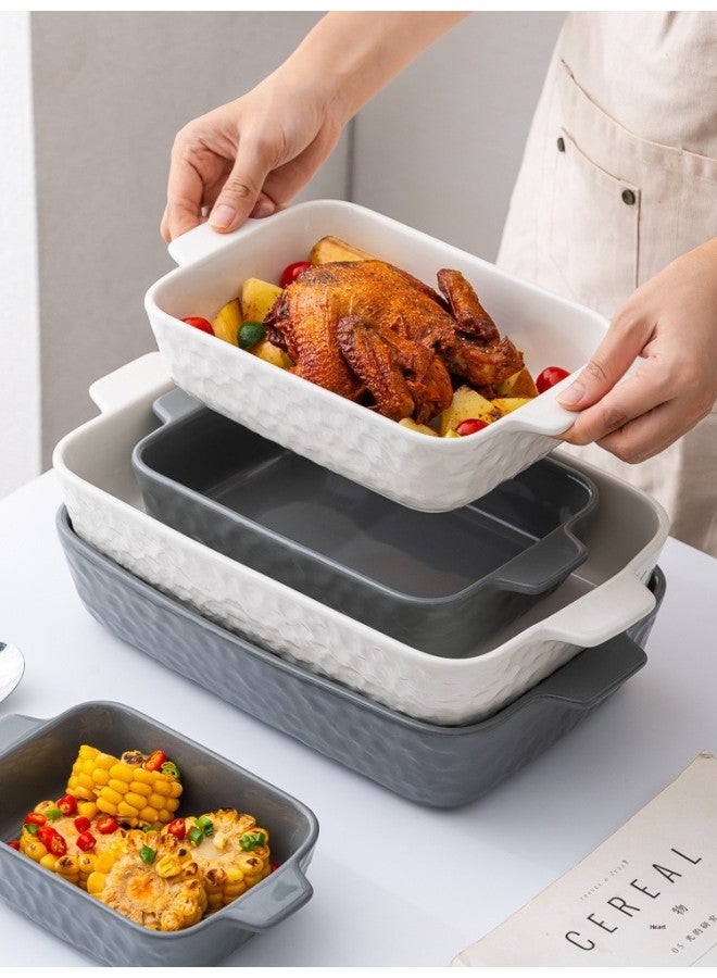 Binaural Ceramic Baking Plate Cheese Baked Rice Plate Rectangular Large Household Microwave Oven Special Baking Bowl-Specifications:11inch Gray-Capacity:See Description For Capacity  - Image 2
