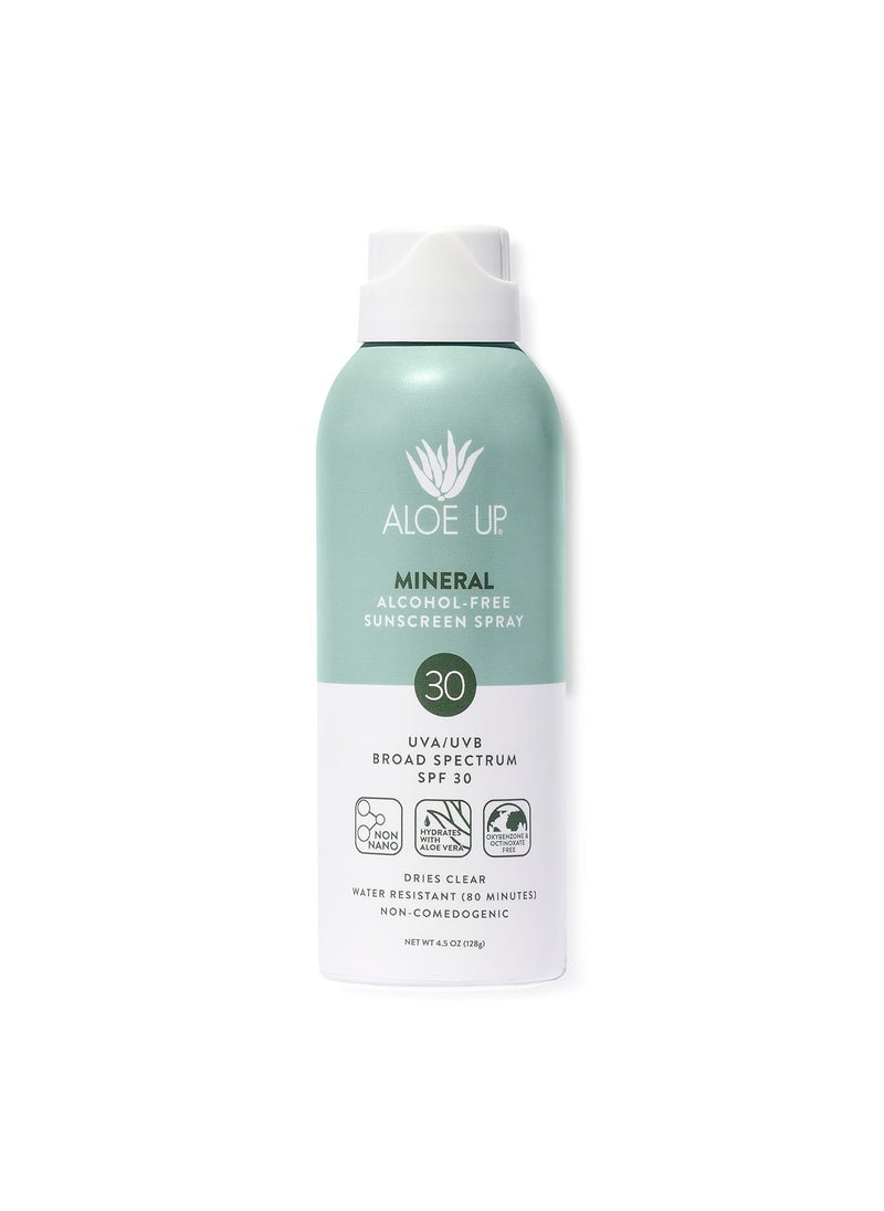 Aloe Up - Aloe Up Continuous Mineral Sunscreen Spray SPF 30 - Alcohol-Free Broad Spectrum UVA/UVB Sunscreen Protector for Face and Body - With Gen2 Zinc Oxide and Aloe Vera - Dries Clear - Reef Safe - 4.5 Oz - Image 1