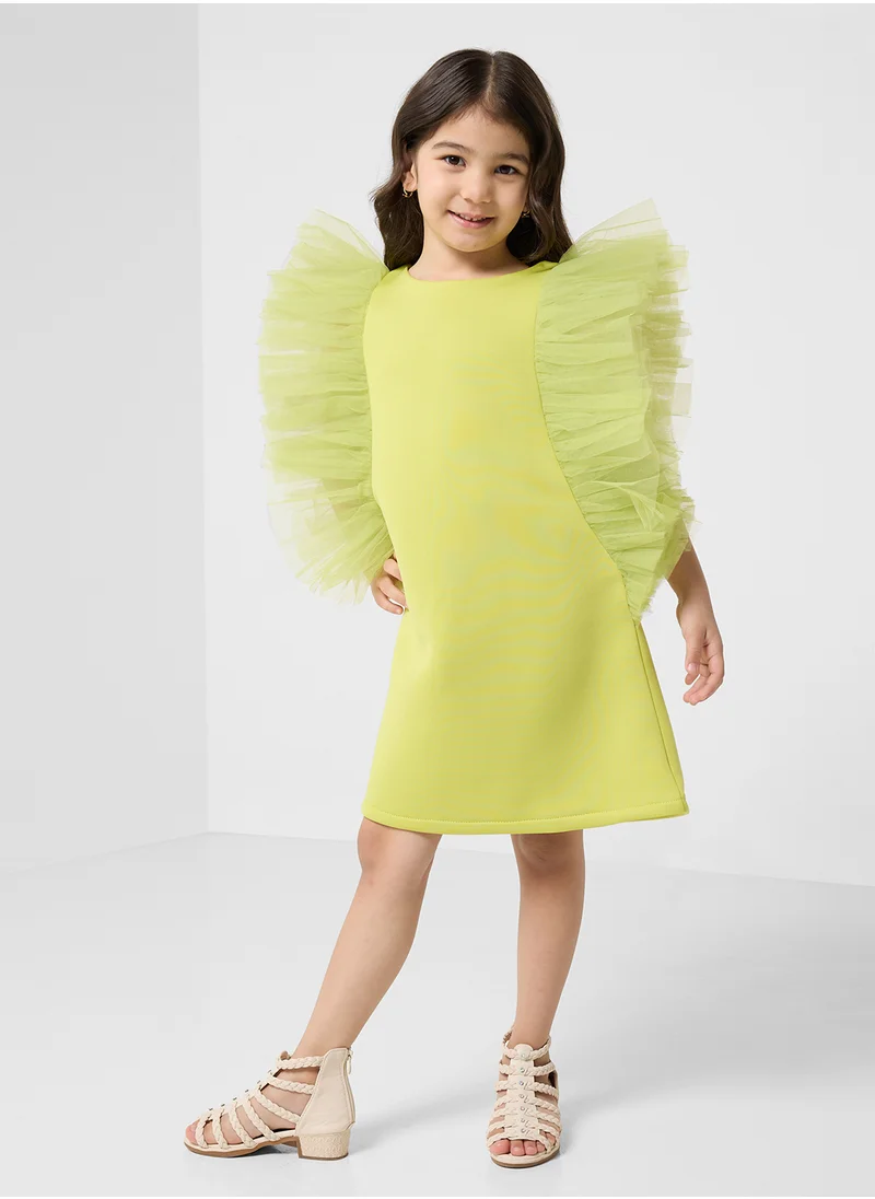 Little Golden Apple Little Ruffle Shoulder Dress