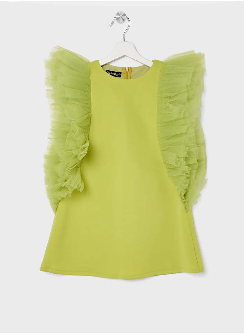 Little Golden Apple Little Ruffle Shoulder Dress