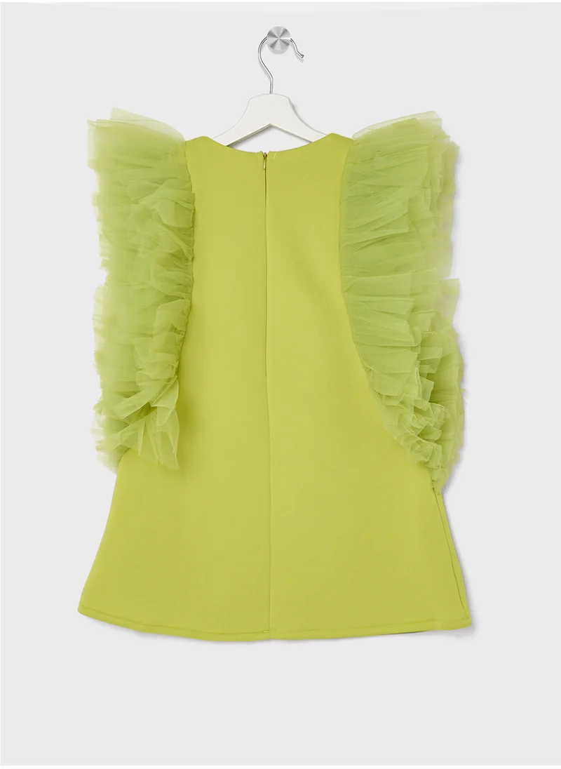 Little Golden Apple Little Ruffle Shoulder Dress