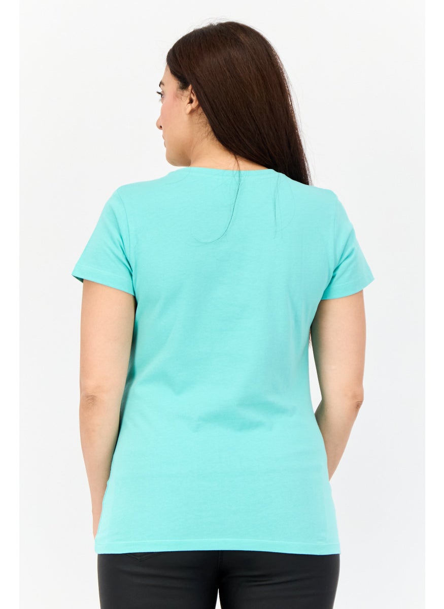 University Of Cambridge - Women Round Neck Brand Logo Short Sleeve T-Shirt, Aqua Green - Image 1