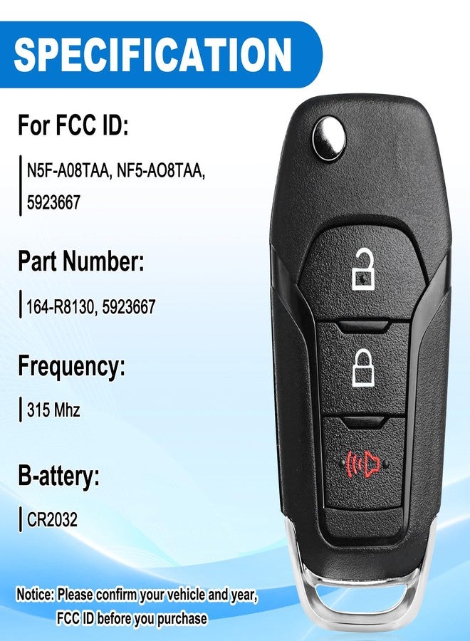 CAUORMOTE Flip Key Fob for Ford F-150 F-250 F-350 Pickup Truck 2015-2019, F-250 F-350 Super Duty Pickup Truck 2017-2019, F-450 F-550 Pickup Truck 2018 2019,Ford Explorer 2016-2018, N5F-A08TAA,NF5-AO8TAA,5923667 - Image 4