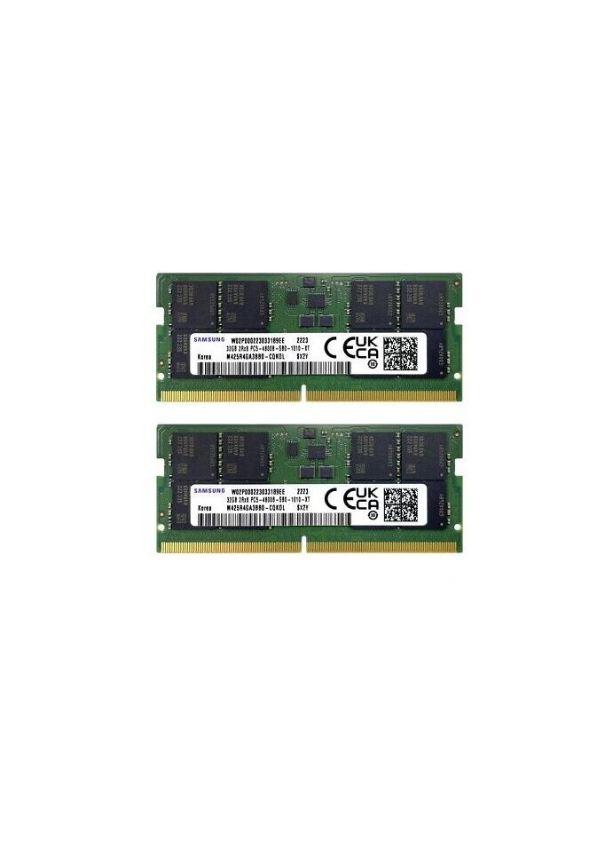 ماركة غير محددة - وحدة ذاكرة الكمبيوتر المحمول Samsung 16 جيجابايت (1 × 16 جيجابايت) DDR5-4800 SODIMM PC5-38400S، سرعة الساعة 4800 ميجاهرتز، 1R × 8، SO-DIMM NON-ECC، جهد الذاكرة 1.1، 262 دبوس | M425R2GA3BB0-CQK - Image 1