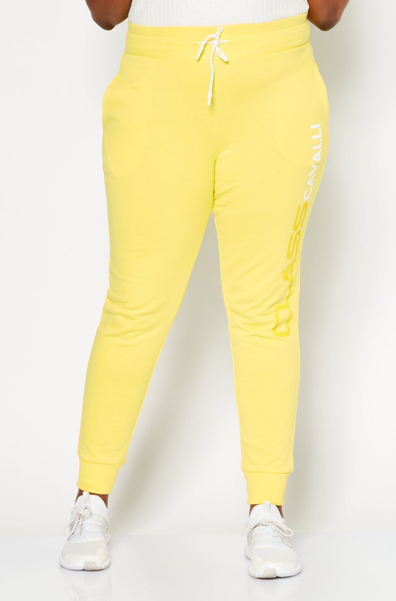 Cavalli Class Women Sportswear Fit Brand Logo Pull On Sweatpants, Yellow - Image 1