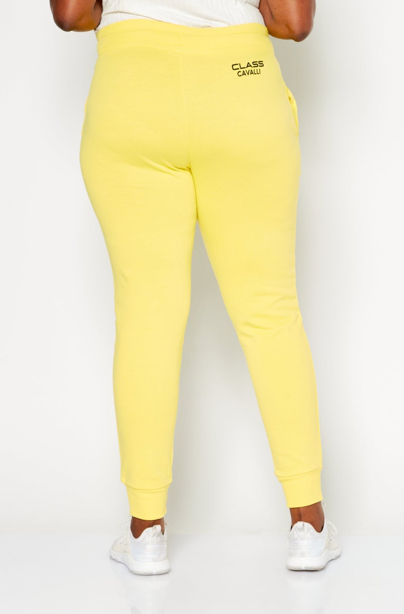 Cavalli Class Women Sportswear Fit Brand Logo Pull On Sweatpants, Yellow - Image 3