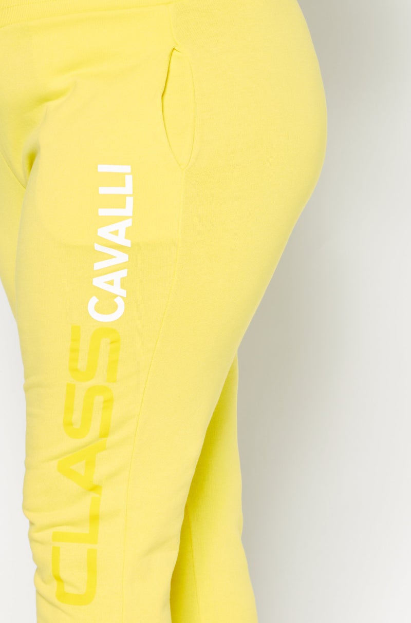 Cavalli Class Women Sportswear Fit Brand Logo Pull On Sweatpants, Yellow - Image 4