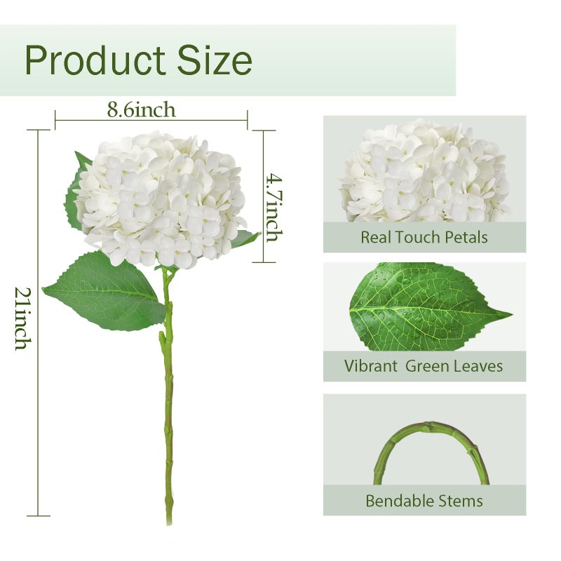 Cherica Real Touch White Hydrangea Artificial Flowers with Stems, Fake Silk Flowers for Outdoors, 3 Pcs Artificial Flowers for Home Decor Wedding Bouquets Centerpieces Vase - Image 3