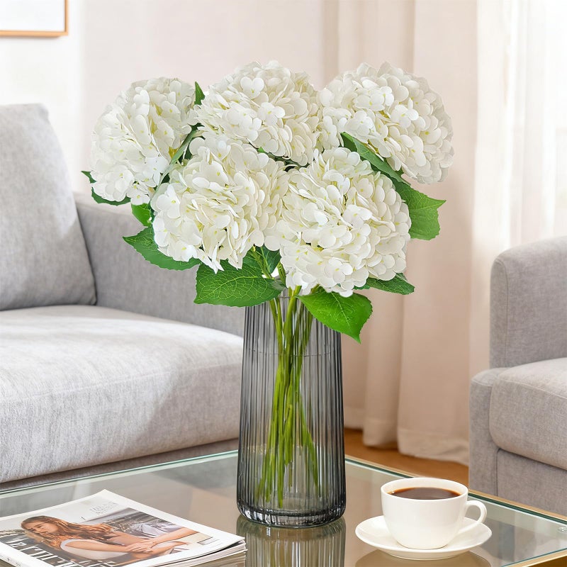 Cherica Real Touch White Hydrangea Artificial Flowers with Stems, Fake Silk Flowers for Outdoors, 3 Pcs Artificial Flowers for Home Decor Wedding Bouquets Centerpieces Vase - Image 4
