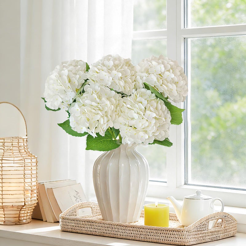 Cherica Real Touch White Hydrangea Artificial Flowers with Stems, Fake Silk Flowers for Outdoors, 3 Pcs Artificial Flowers for Home Decor Wedding Bouquets Centerpieces Vase - Image 5
